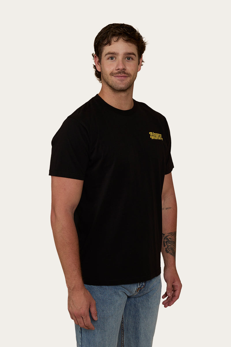 Half Cut Mens Loose Fit T-Shirt - Black