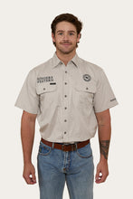 Load image into Gallery viewer, HAWKEYE MENS SHORT SLEEVE FULL BUTTON WORK SHIRT - BEIGE / NAVY
