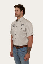 Load image into Gallery viewer, HAWKEYE MENS SHORT SLEEVE FULL BUTTON WORK SHIRT - BEIGE / NAVY
