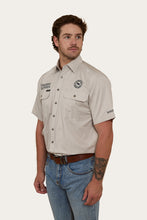 Load image into Gallery viewer, HAWKEYE MENS SHORT SLEEVE FULL BUTTON WORK SHIRT - BEIGE / NAVY
