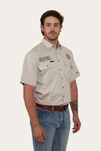 Load image into Gallery viewer, HAWKEYE MENS SHORT SLEEVE FULL BUTTON WORK SHIRT - BEIGE / NAVY
