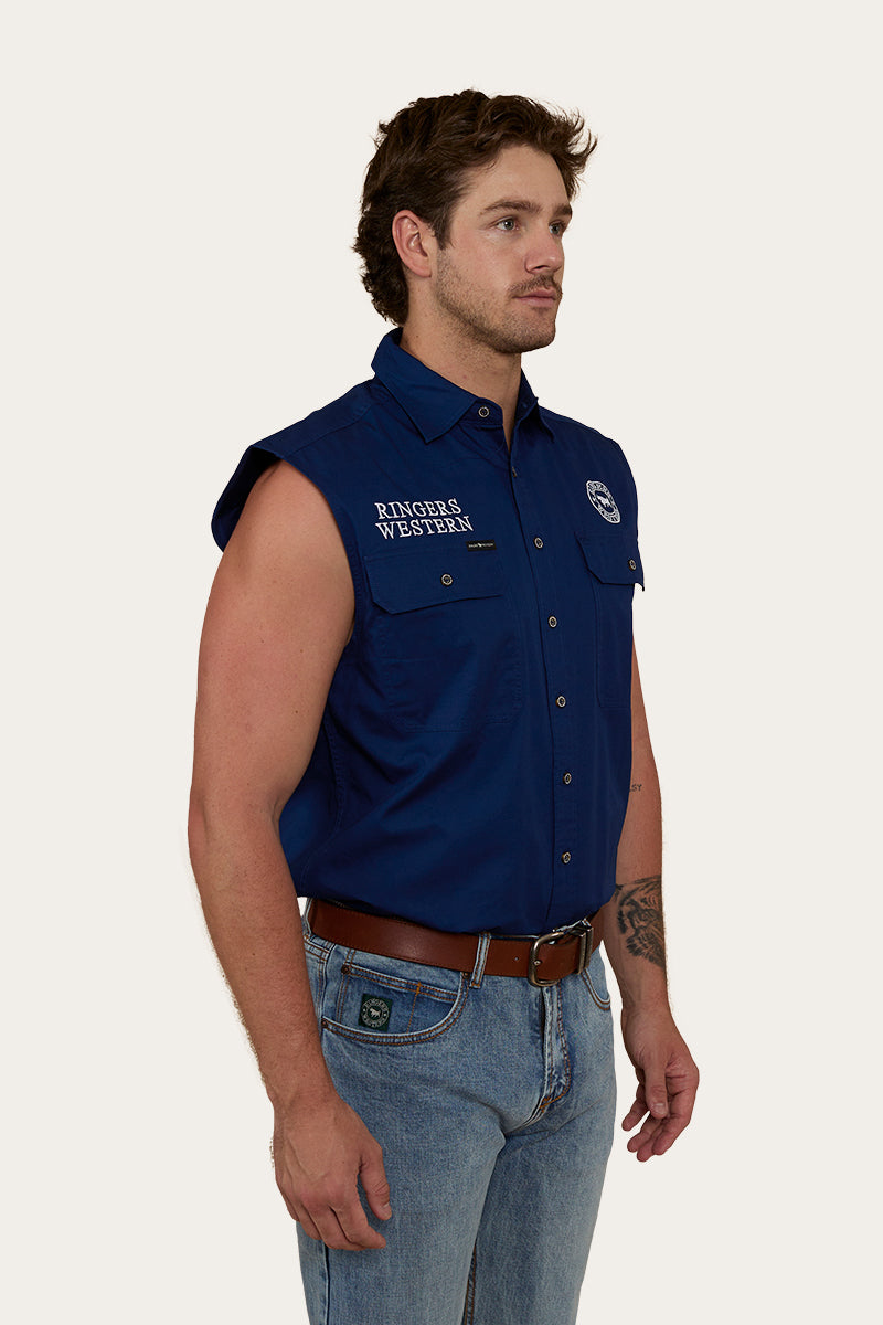 HAWKEYE FLAG MENS SLEEVELESS WORK SHIRT - NAVY