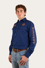 Load image into Gallery viewer, Hawkeye Mens Full Button Work Shirt - Navy/Orange
