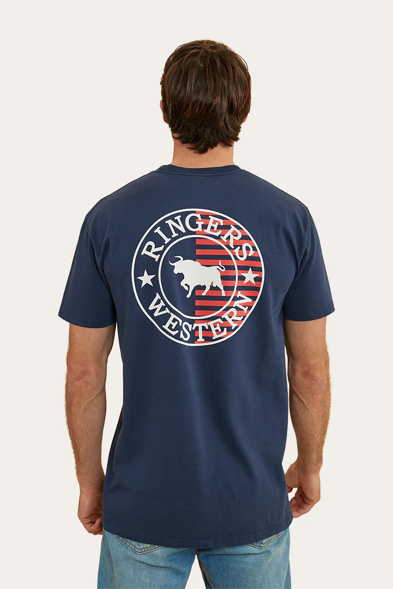 Signature Bull Flag Mens Stock Fit T Shirt - Navy