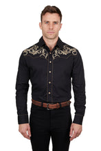 Load image into Gallery viewer, MEN’S ADAM EMBROIDERED LONG SLEEVE SHIRT - BLACK
