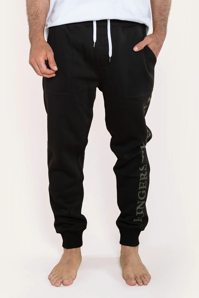 Texas Mens Trackpants BLACK WITH MILITARY GREEN PRINT