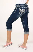 Load image into Gallery viewer, DARK WASH AZTEC EMBELLISHED MID RISE CAPRI WOMEN&#39;S JEANS
